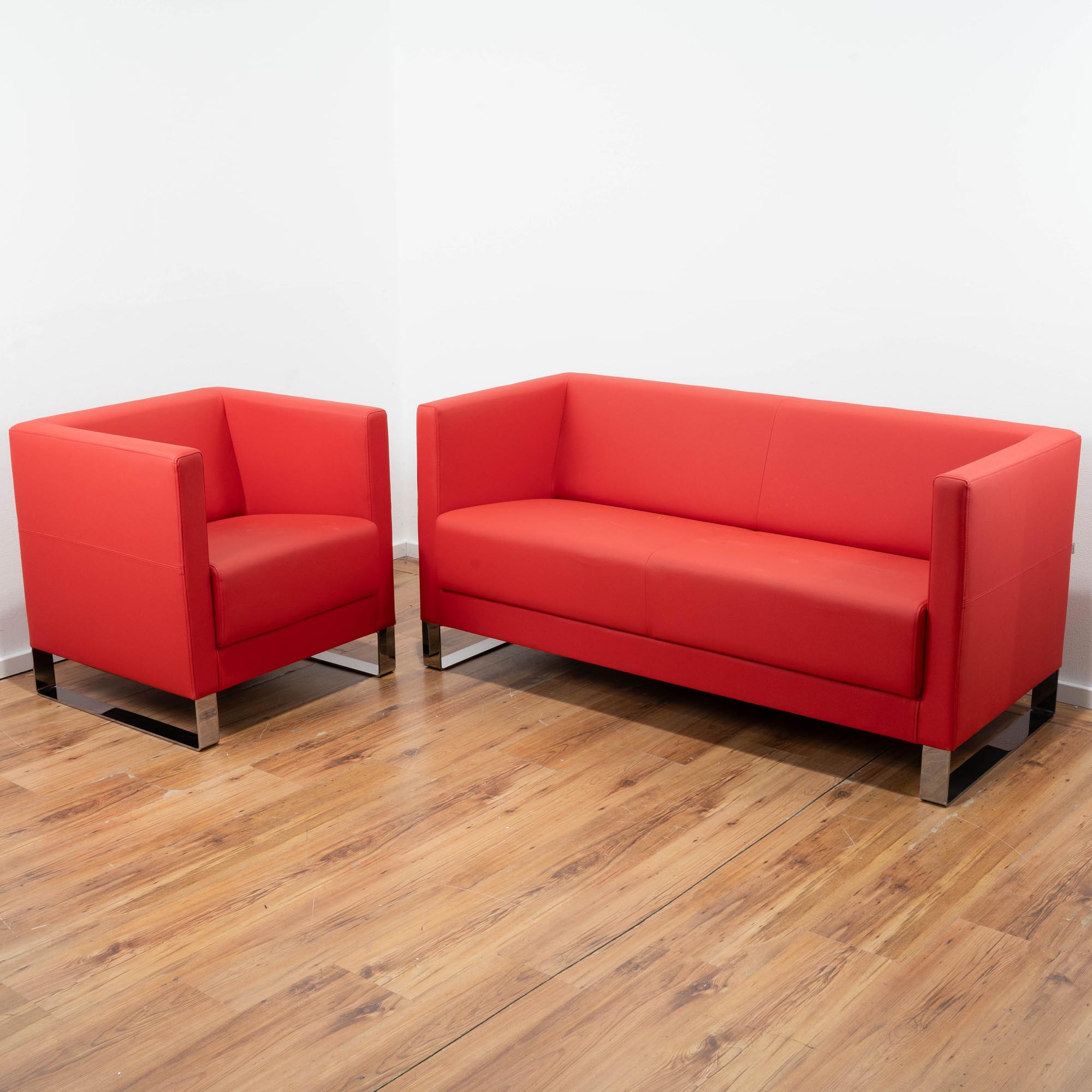 Profim "Vancouver Lite" Leder Rot - Kufengestell Chrom - Couch mit Sessel