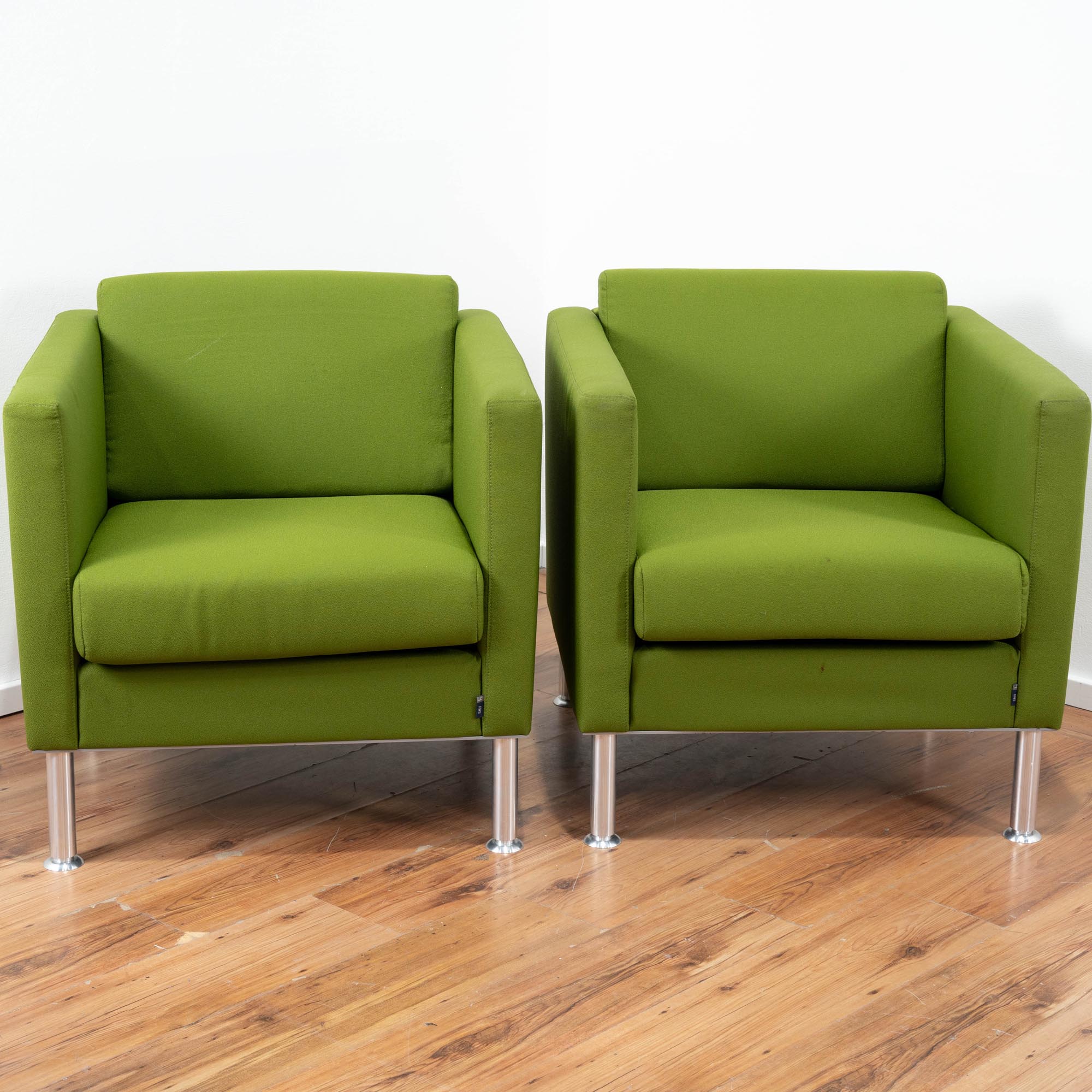 SMV Sessel 2er Set - Stoff grün - 4-Fußgestell chrom - Maße: 76 x 76 x 76 (B/H/T) 