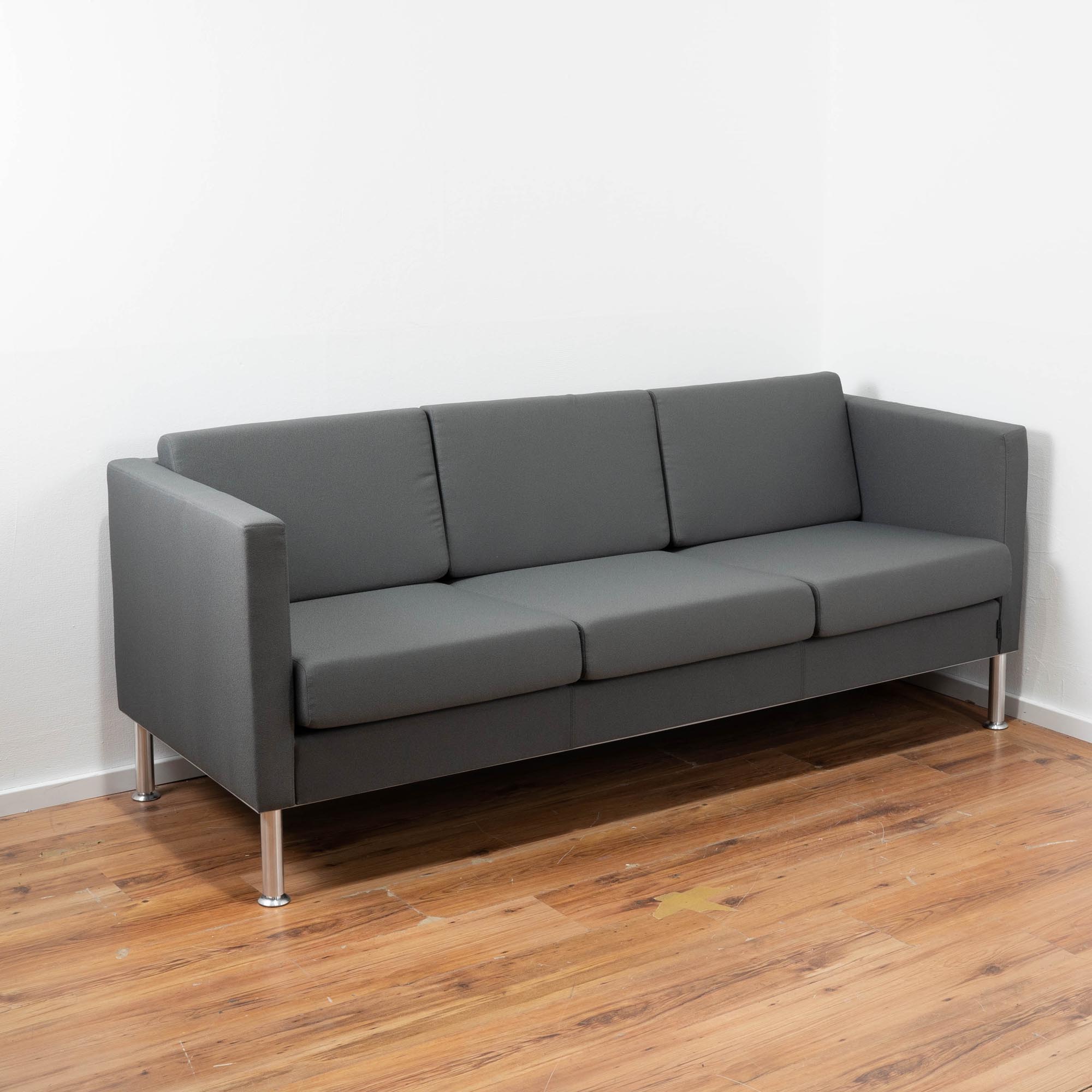 SMV 3-Sitzer Sofa - Stoff grau - 4-Fußgestell Chrom - Maße: 190 x 80 x 70 cm (L/B/T)