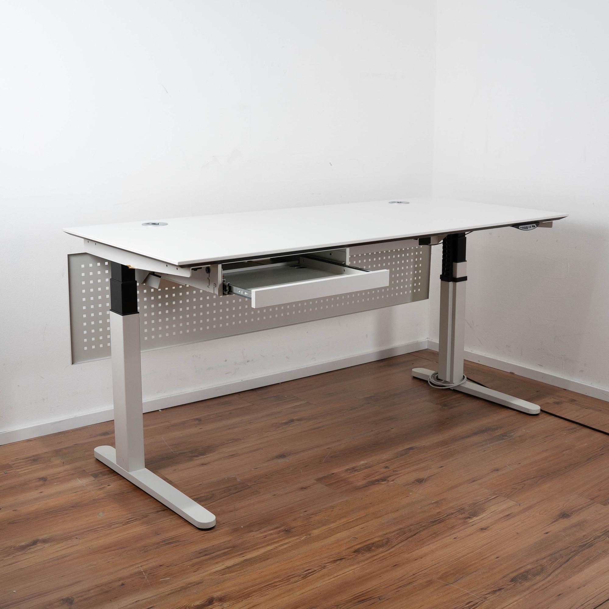 VS Möbel E-Schreibtisch 180 x 80 cm - weiß - elektrisch höhenverstellbar - Schubladenauszug - T-Fuß-Gestell weiß