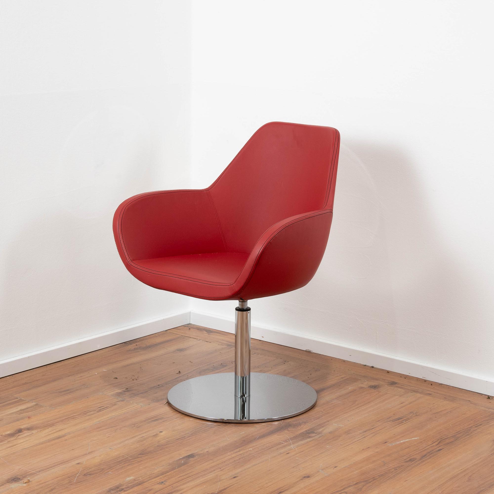 Profim Sessel rot - Tellerfuß Chrom - drehbar 